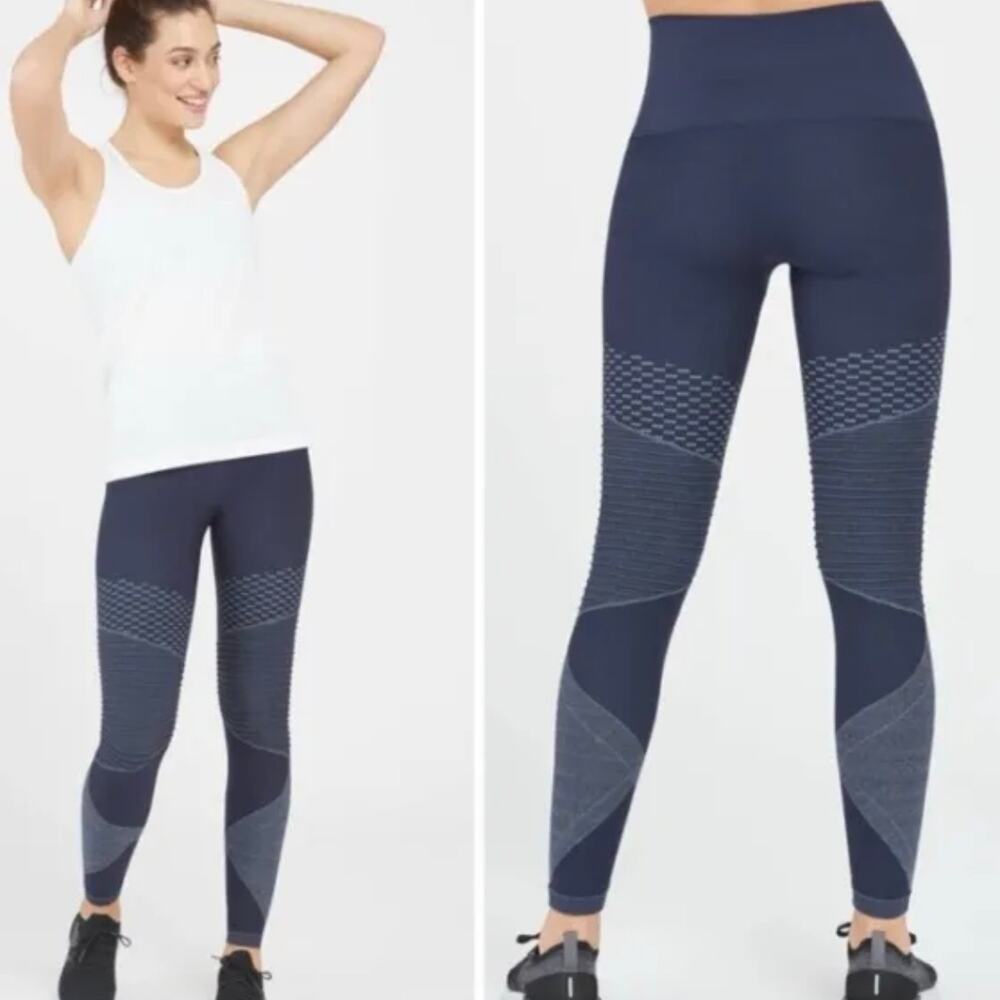 Spanx Leggings Small Blue Moto Style Workout Athletic Gym Tummy Control NWT